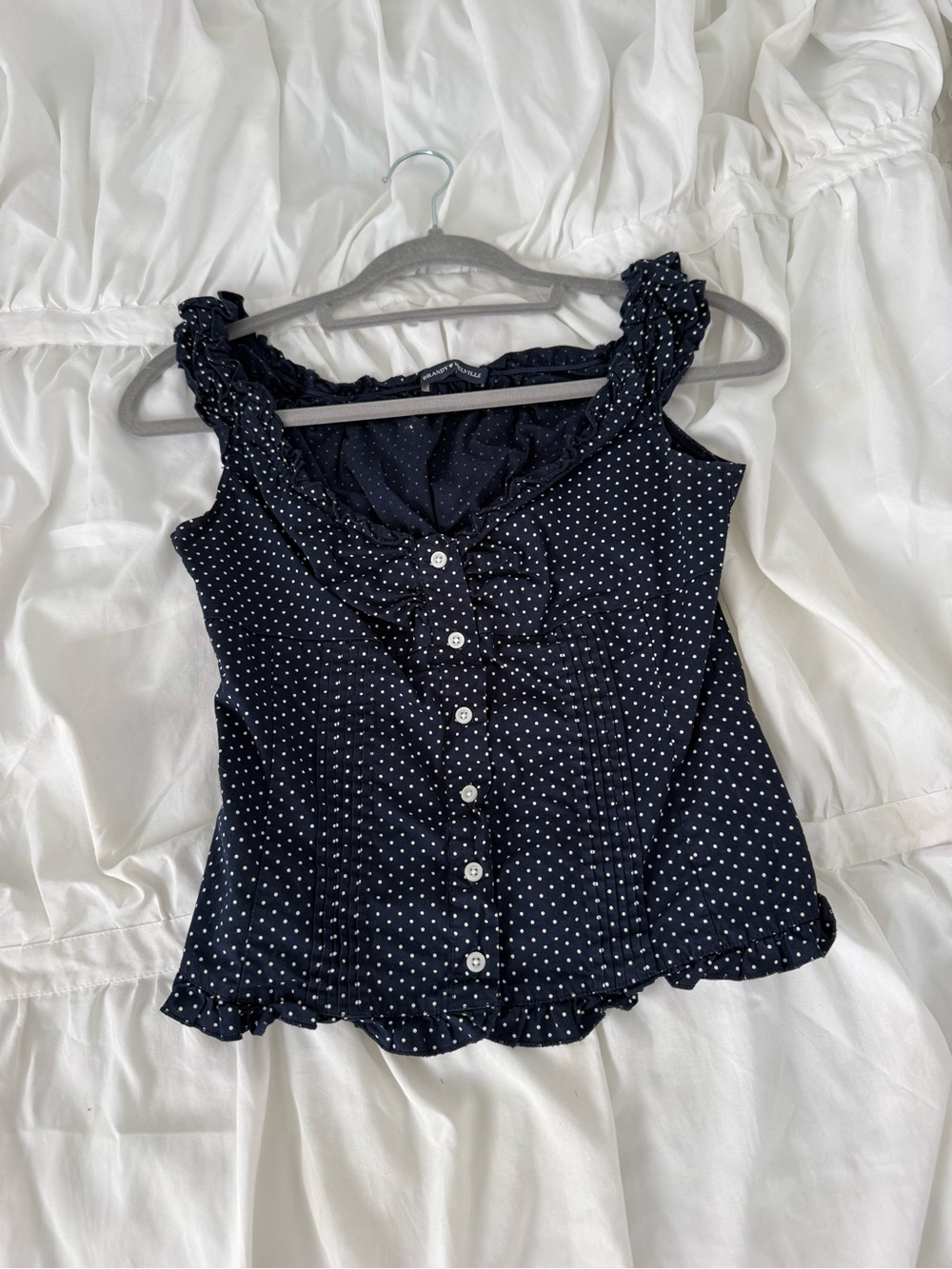Brandy Melville Navy Polka Dot Ruffle Cami